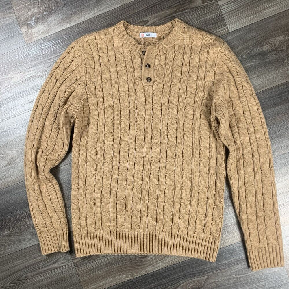 Vintage H2H Brown Cable Knit Pullover Long Sleeve Sweater Size Large